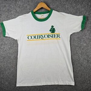 Vintage Courvoisier Ringer Shirt Mens XL White Green Cognac Screen Stars 80s